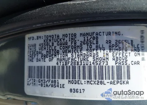 2001 Toyota Avalon Xl/Xls из США, поврежденный, VIN 4T1BF28B31U145273